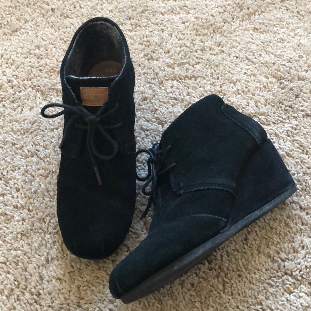 Toms Black Suede Wedge Booties